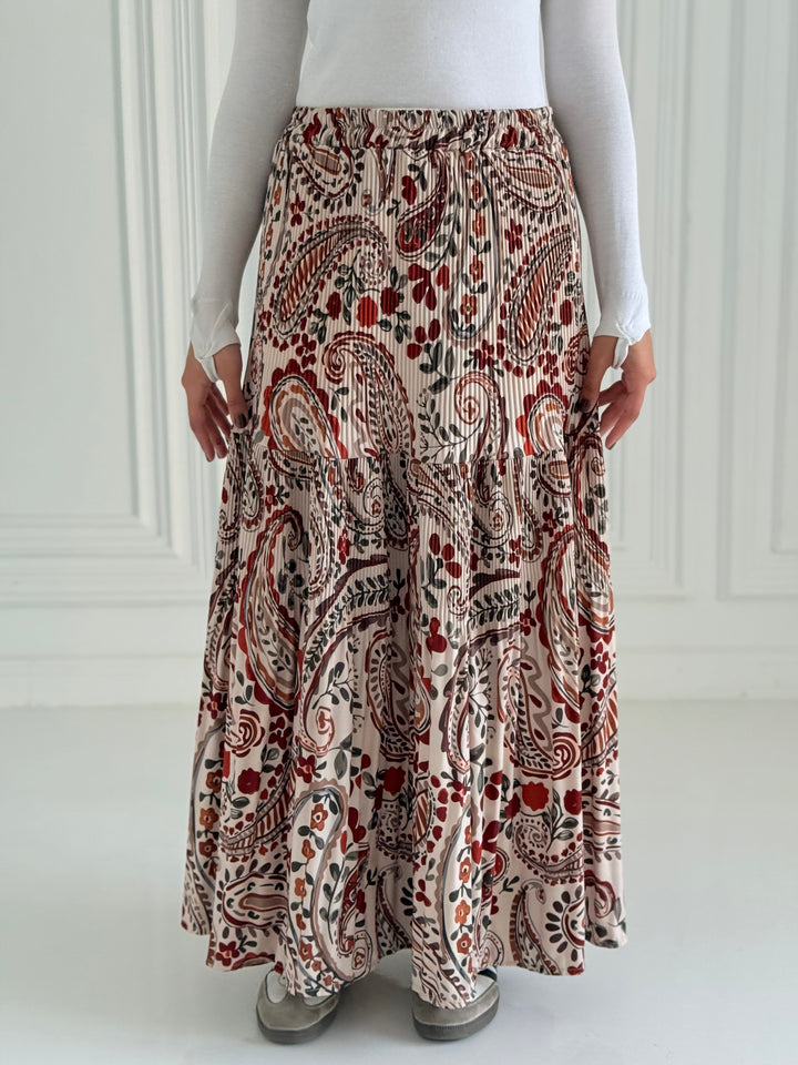 Printted pillise skirt- beige