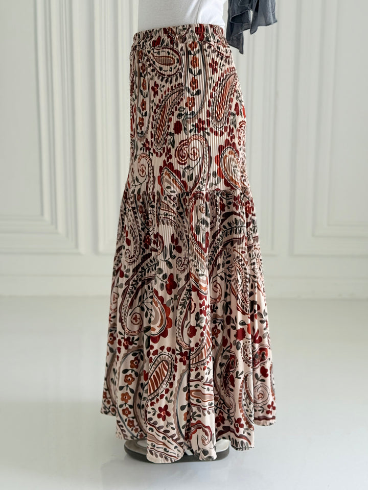 Printted pillise skirt- beige