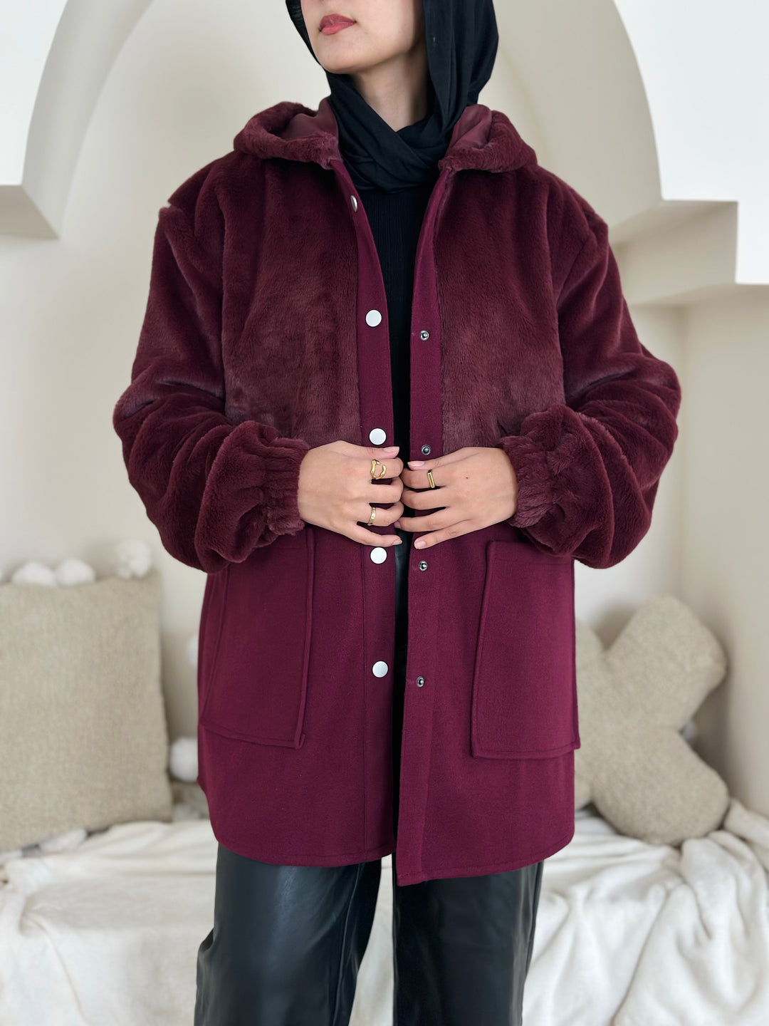 Furr vs wool jacket- Burgandy