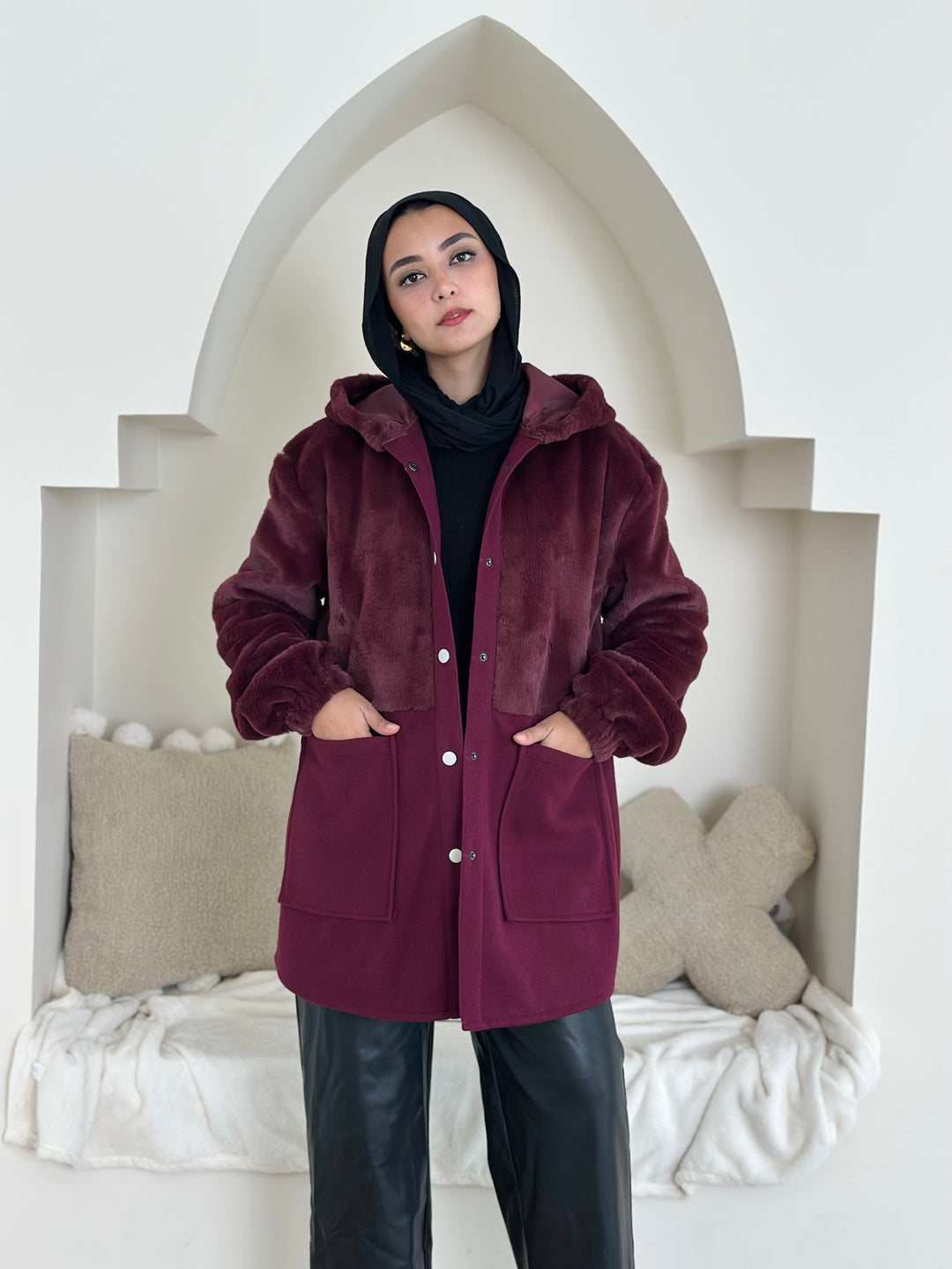 Furr vs wool jacket- Burgandy