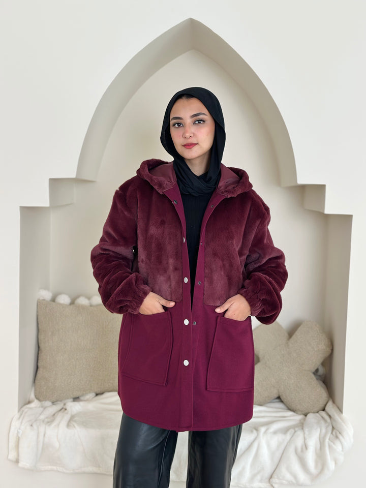 Furr vs wool jacket- Burgandy