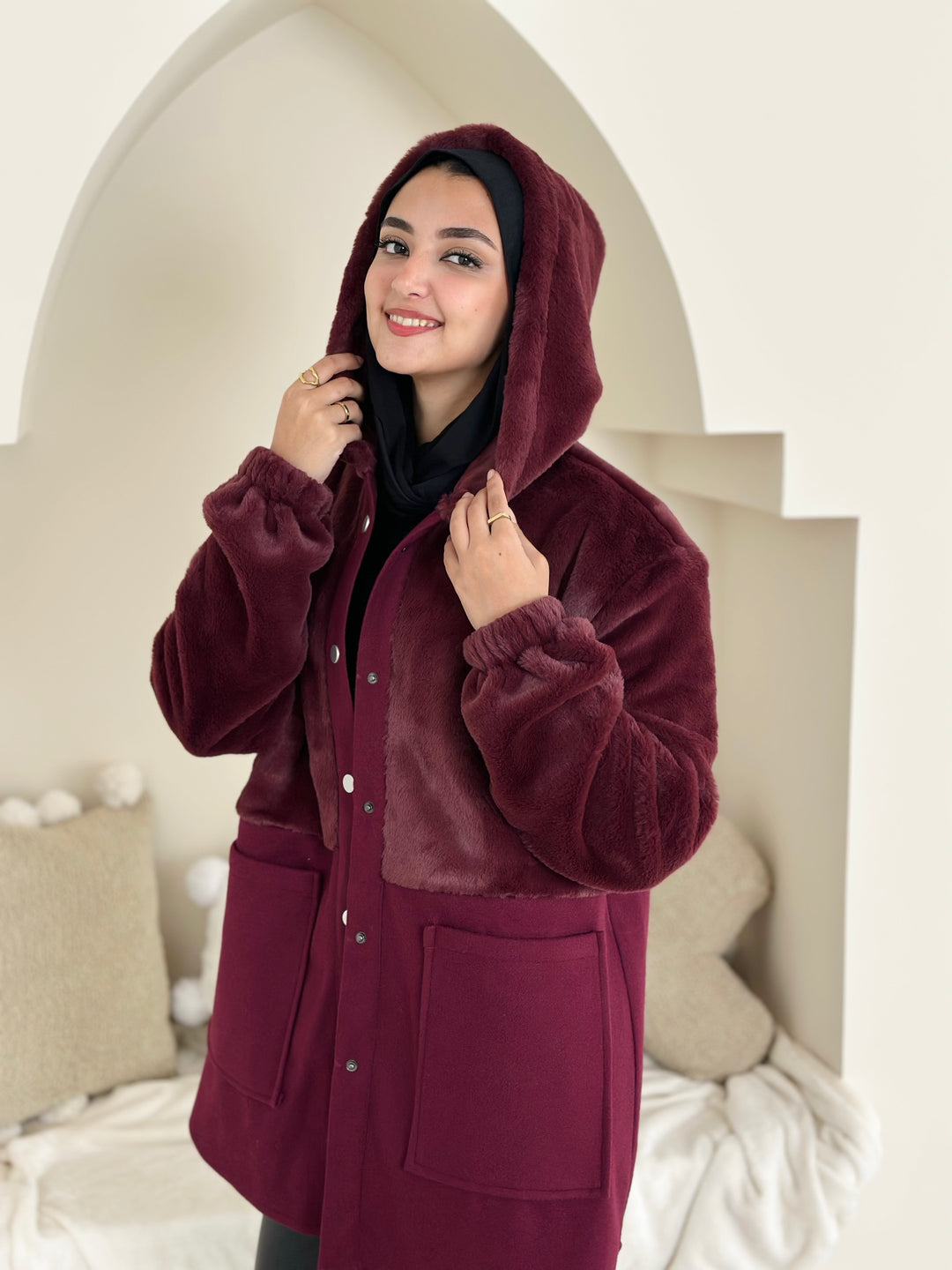 Furr vs wool jacket- Burgandy