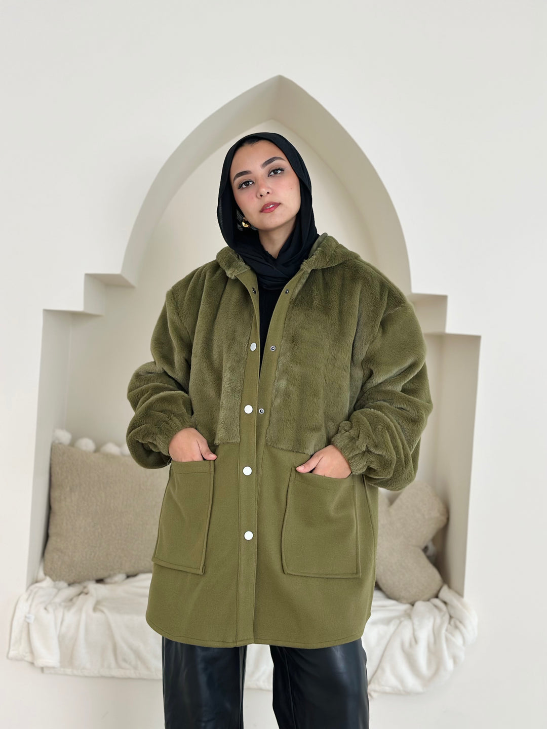 furr vs wool jacket- olive