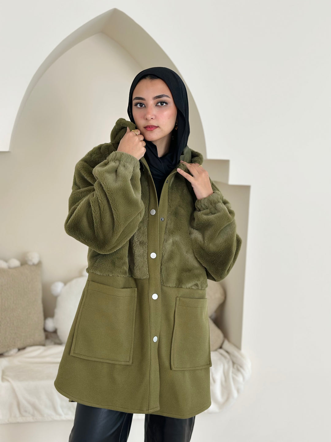 furr vs wool jacket- olive