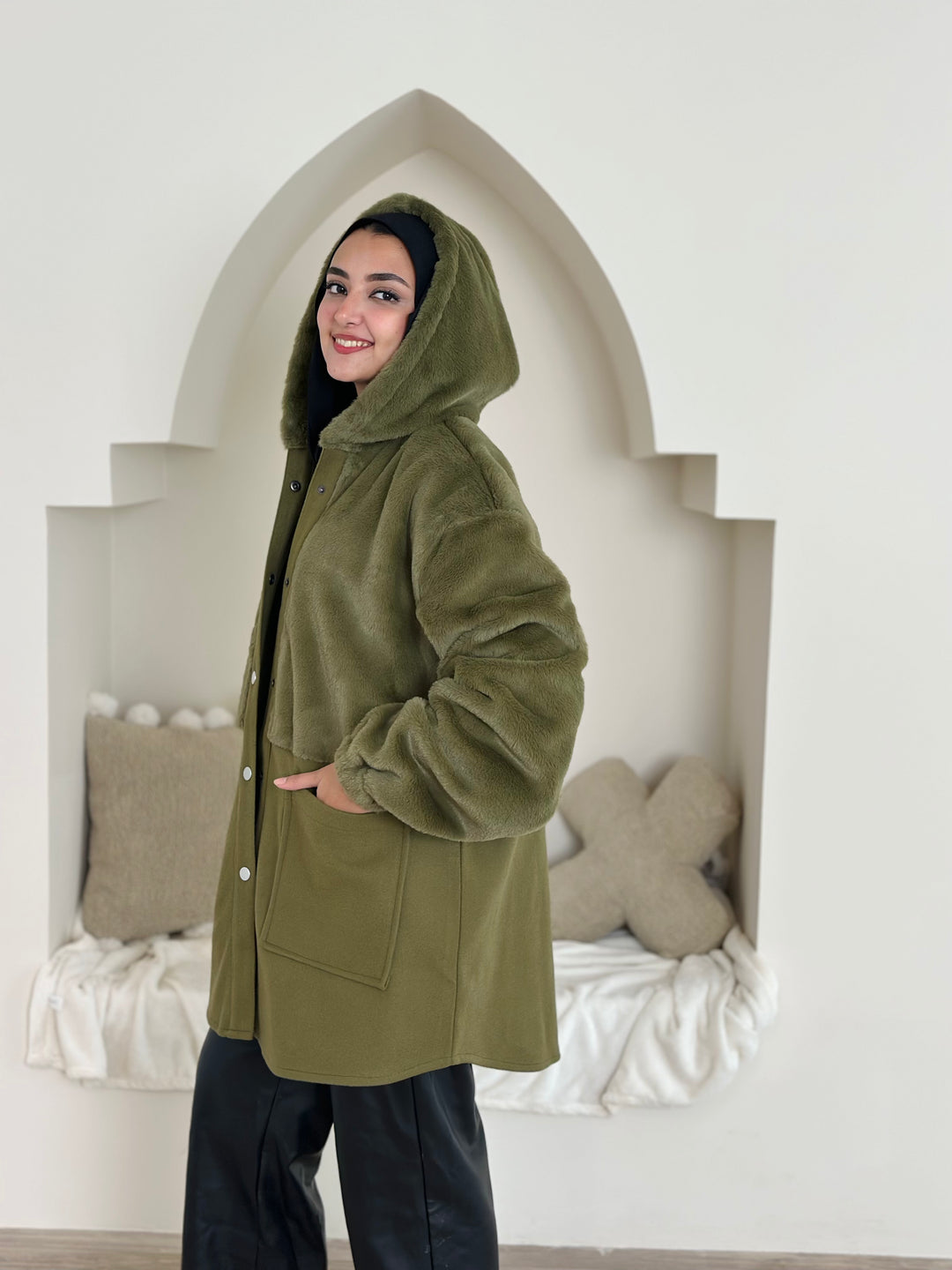 furr vs wool jacket- olive