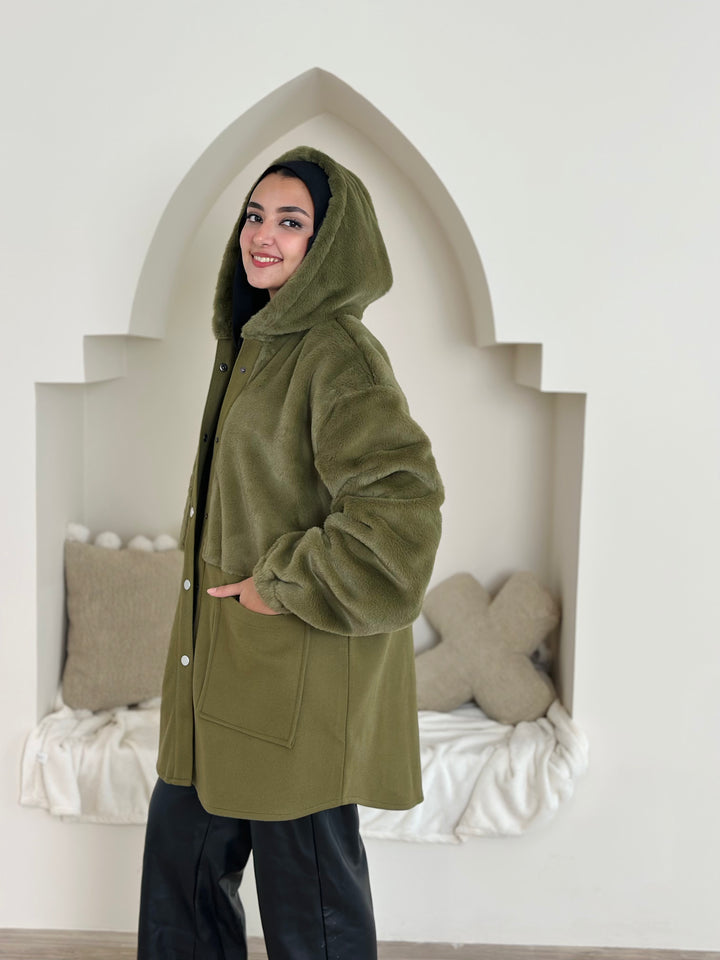 furr vs wool jacket- olive
