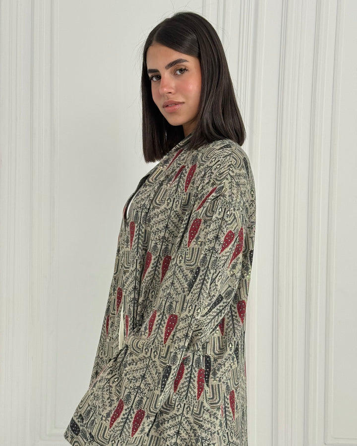 Linen Long Kimono -Red