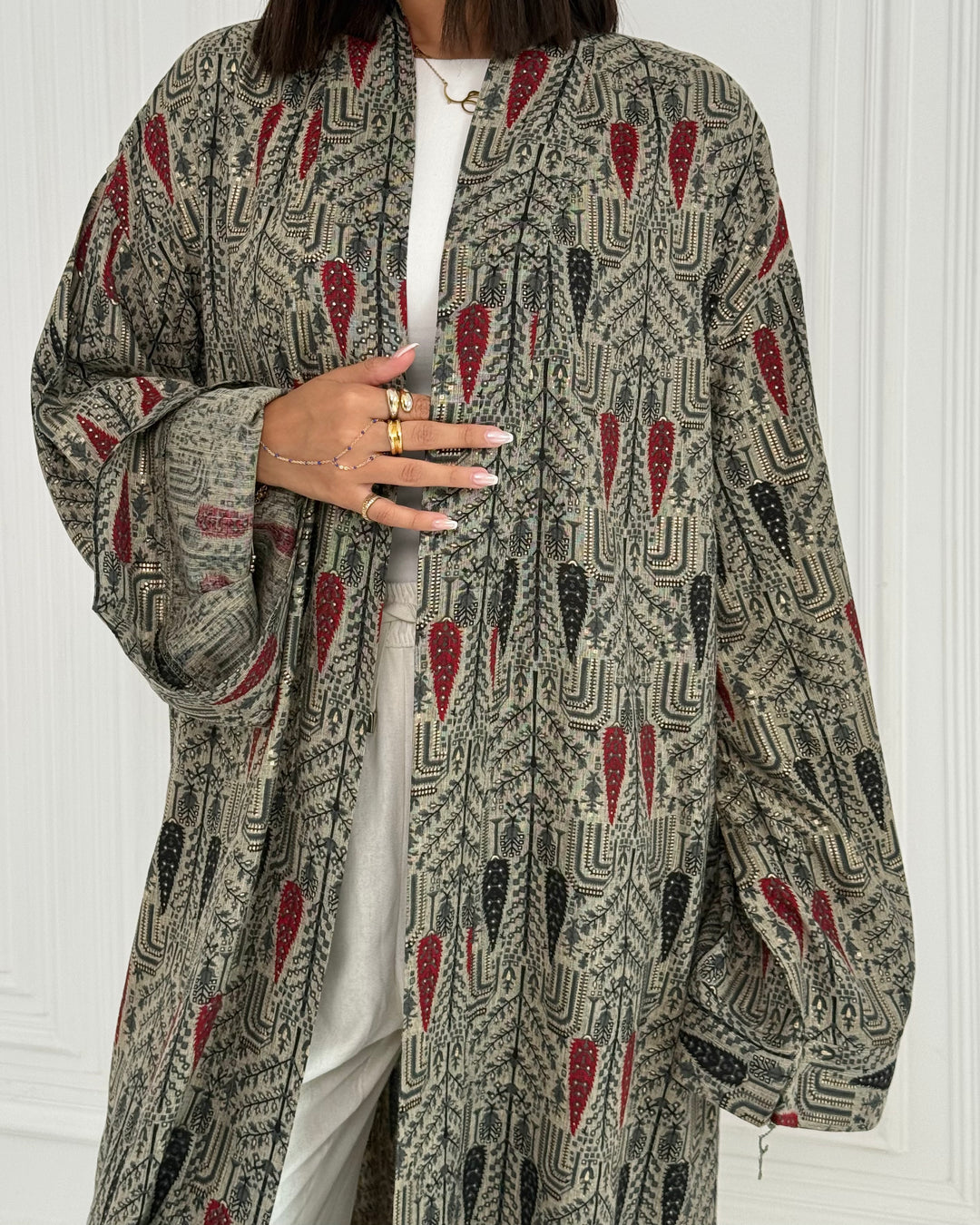 Linen Long Kimono -Red