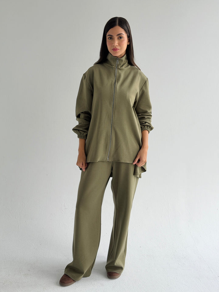 Pleated back set - olive