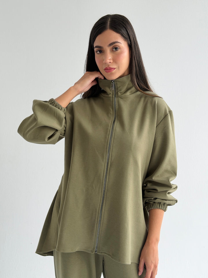 Pleated back set - olive