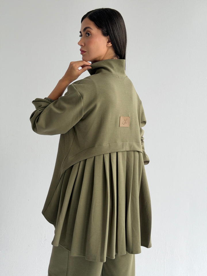 Pleated back set - olive