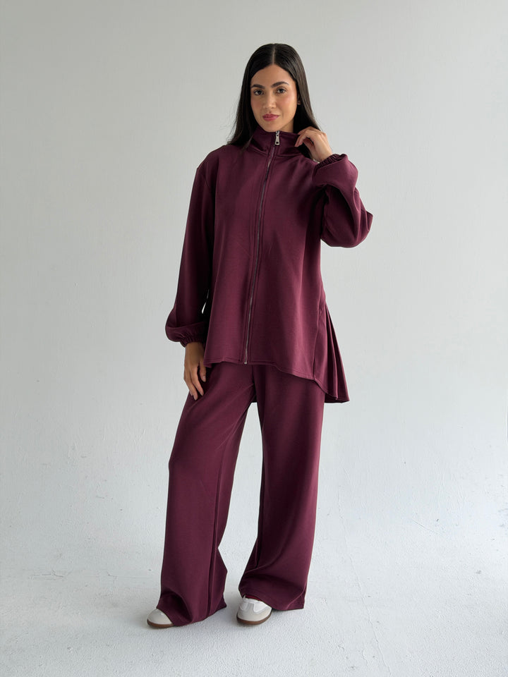 Pleated back set -burgundy