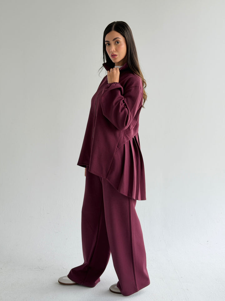 Pleated back set -burgundy