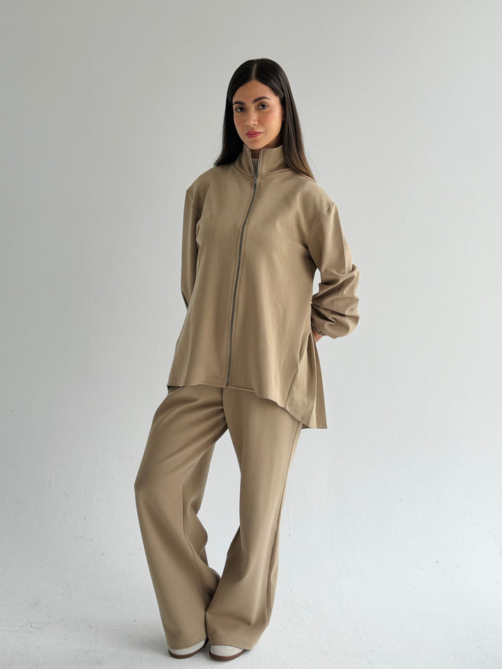 Pleated back set - beije