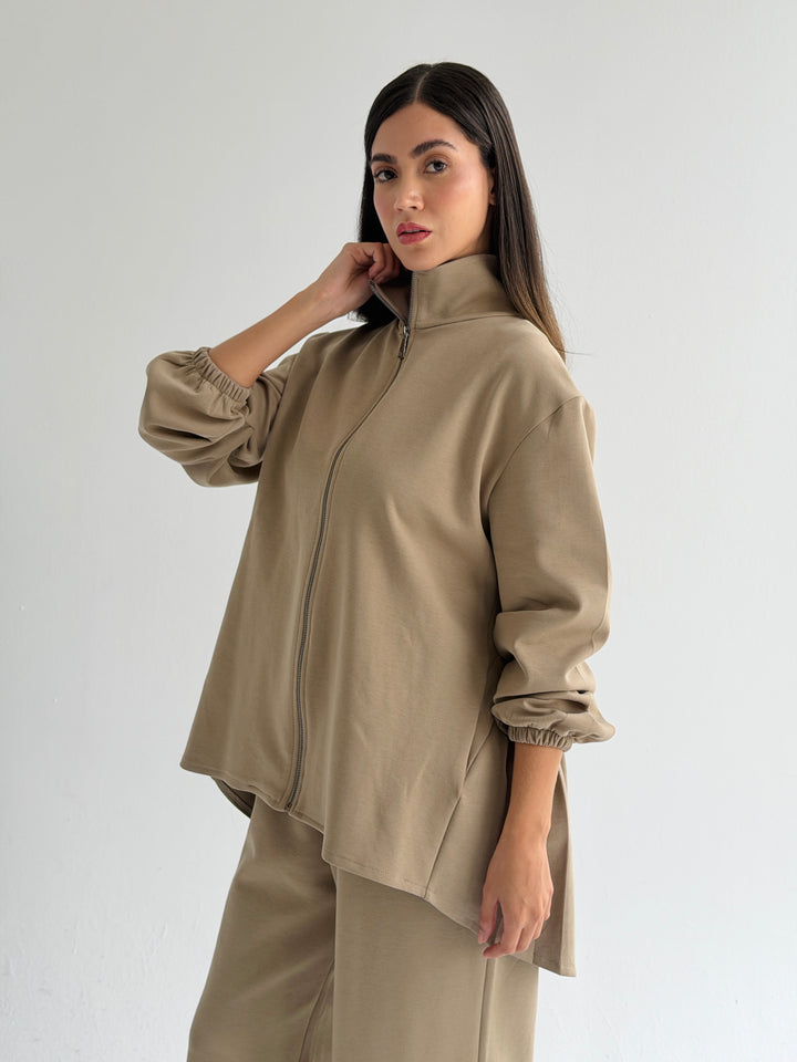 Pleated back set - beije