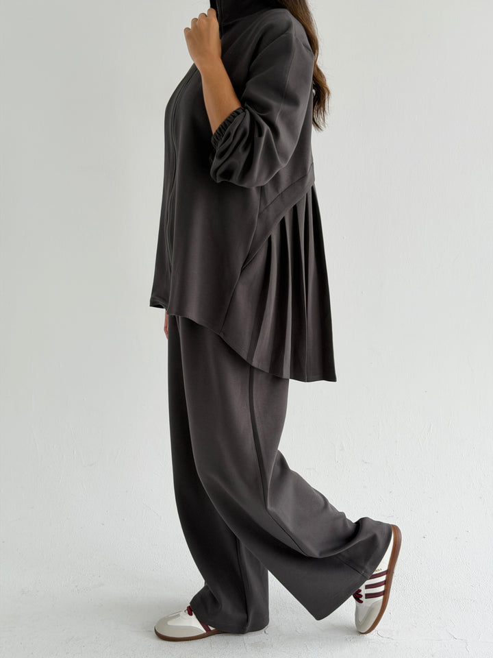 Pleated back set -gray