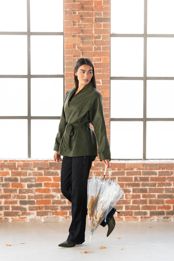 Celine Leather Jacket - Olive