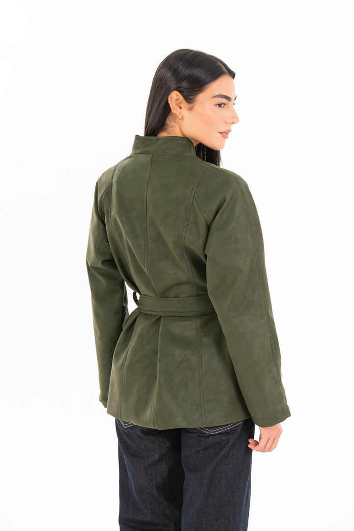 Celine Leather Jacket - Olive