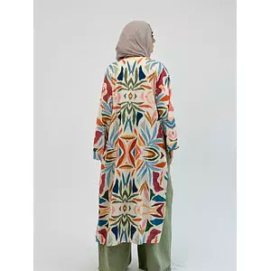 Linen printed kimono colored