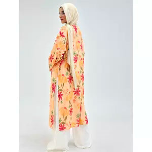 Linen printed kimono orange