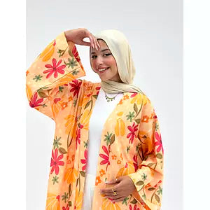 Linen printed kimono orange