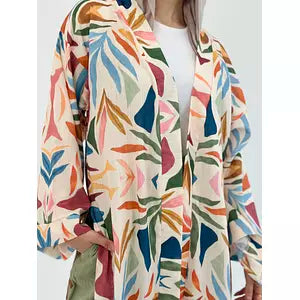 Linen printed kimono colored