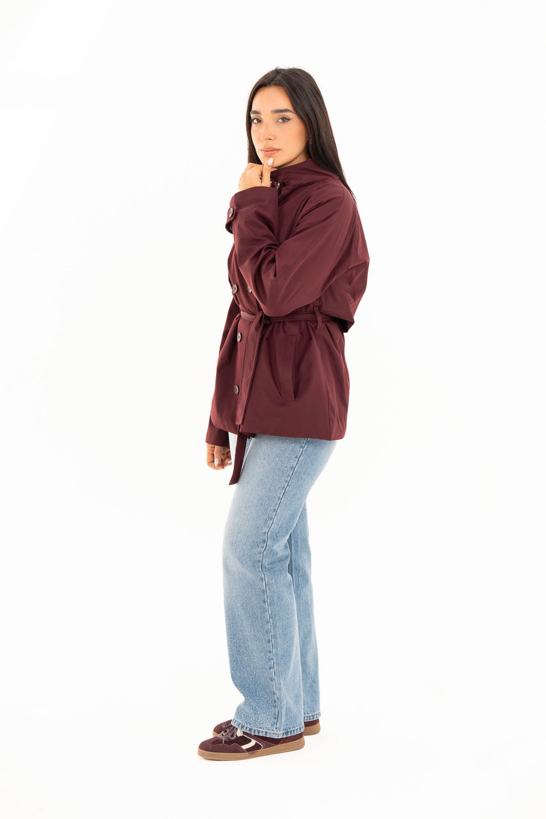 Mila Trench Jacket - Burgundy