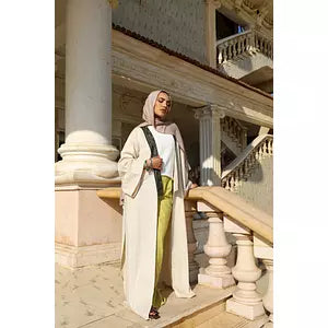 Green stripes linen kaftan-115