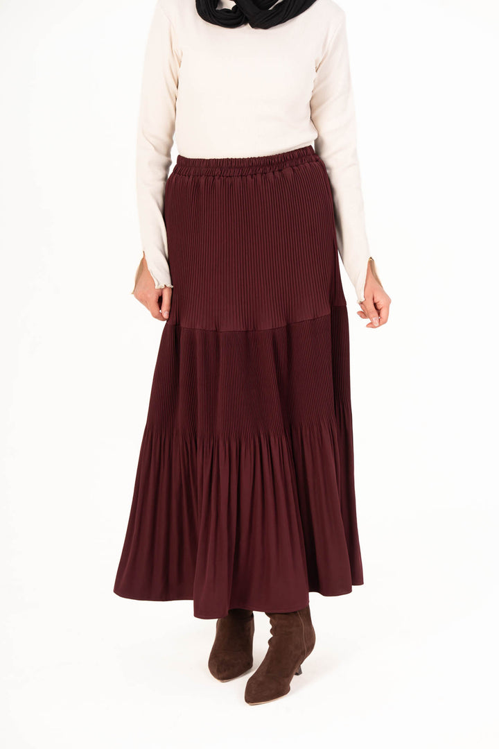 Plain Pleated Skirt - Burgundy