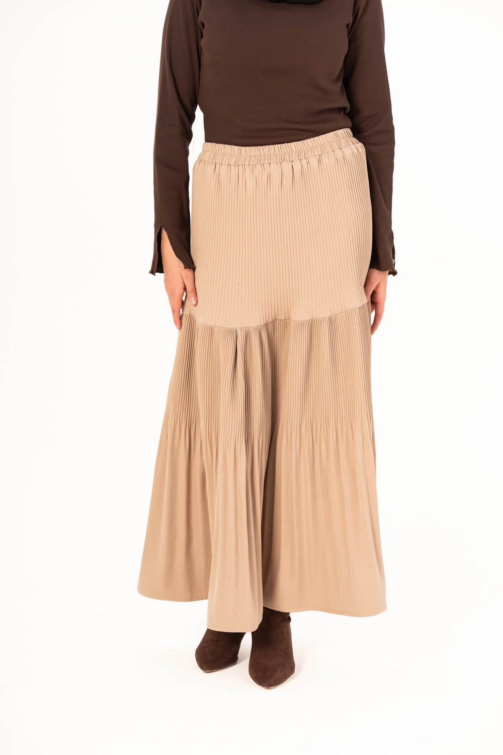 Plain Pleated Skirt - Camel