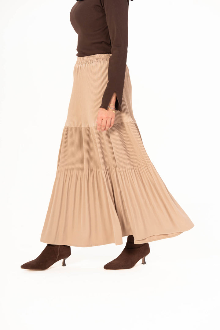 Plain Pleated Skirt - Camel