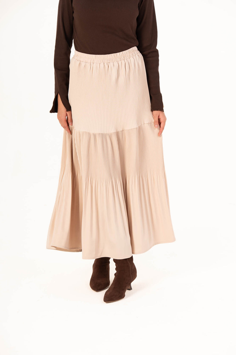 Plain Pleated Skirt - Cream