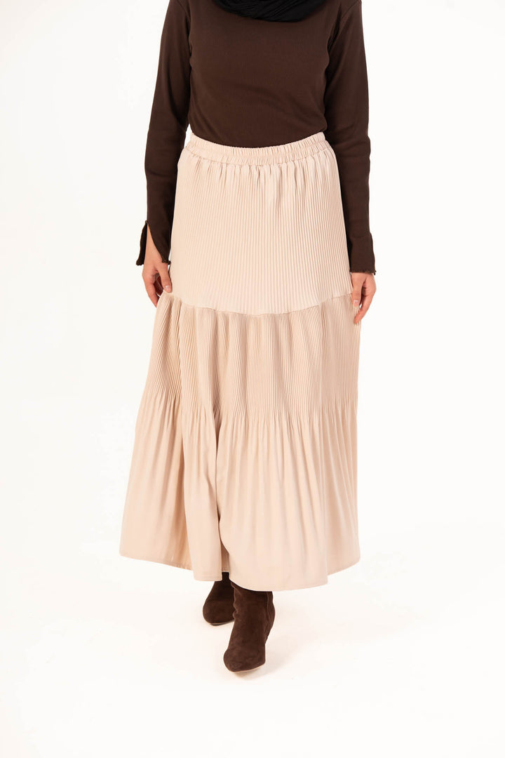 Plain Pleated Skirt - Cream