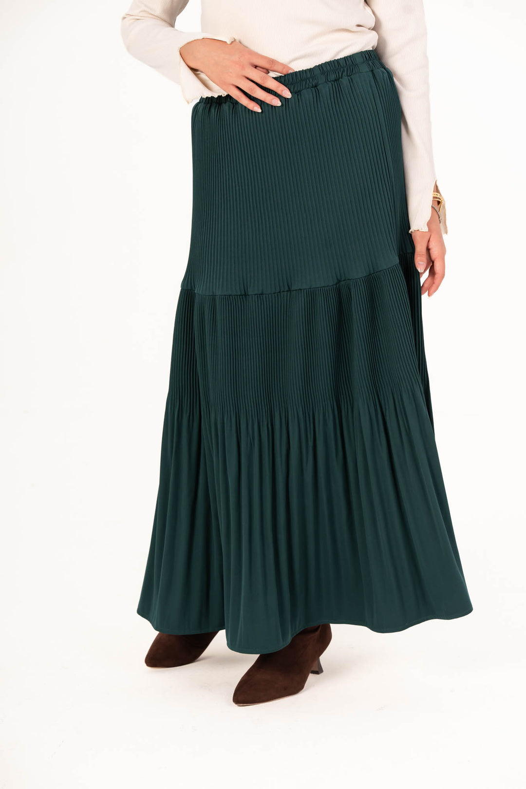 Plain Pleated Skirt - Forest Green