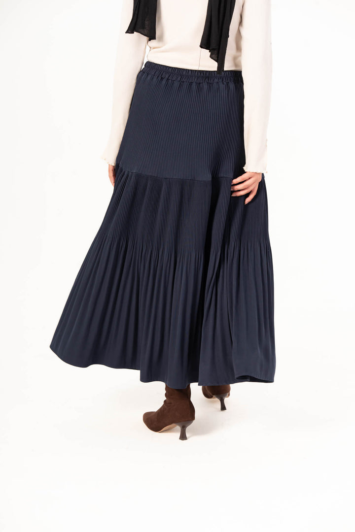 Plain Pleated Skirt - Navy