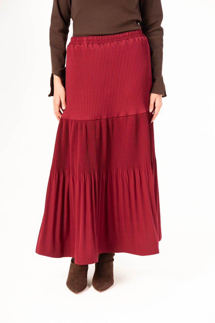Plain Pleated Skirt - Red