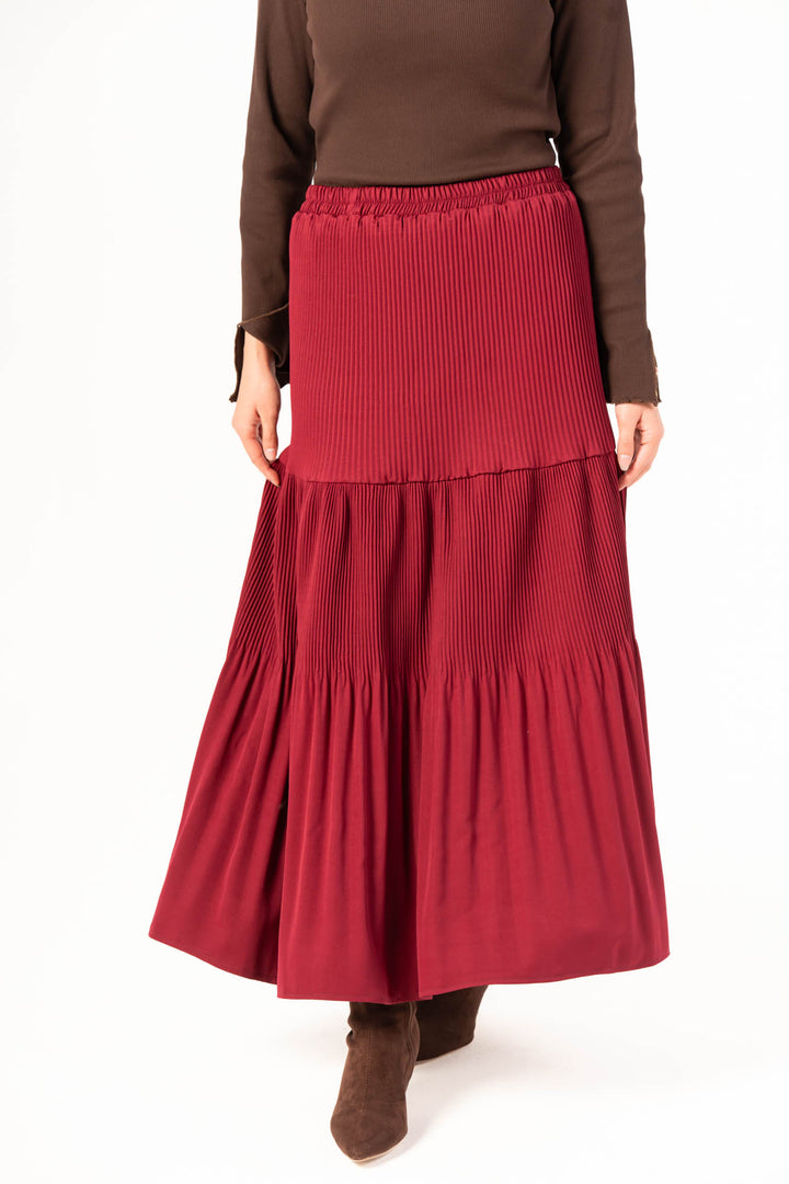 Plain Pleated Skirt - Red
