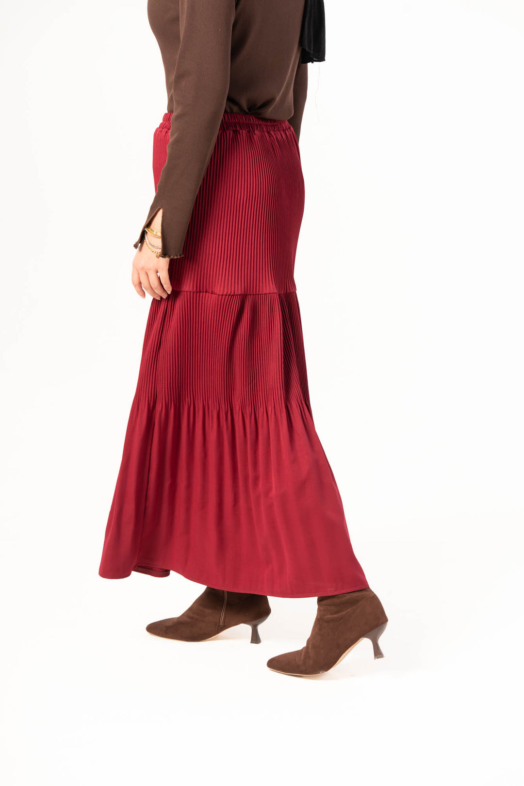 Plain Pleated Skirt - Red