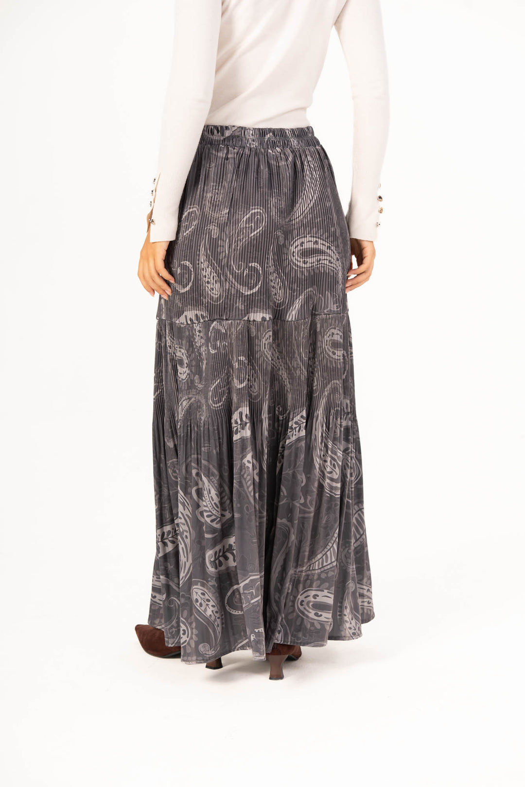 Printed Pleated Skirt - Grey Paisley