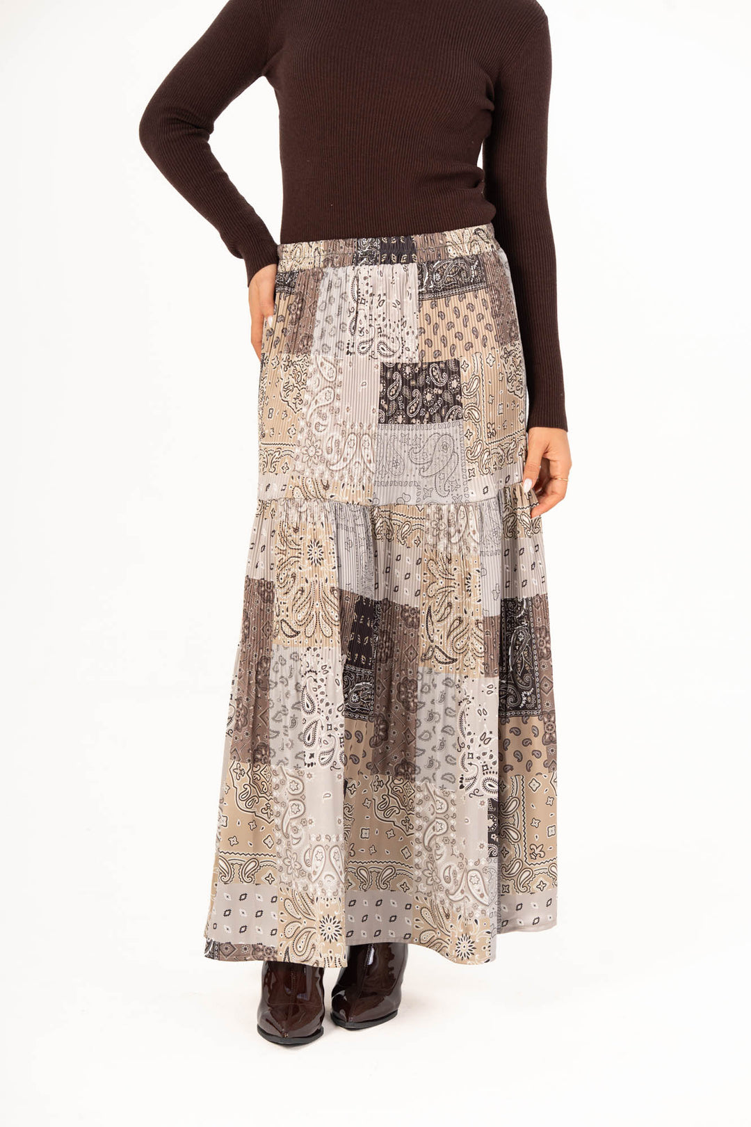 Printed Pleated Skirt - Patchwork
