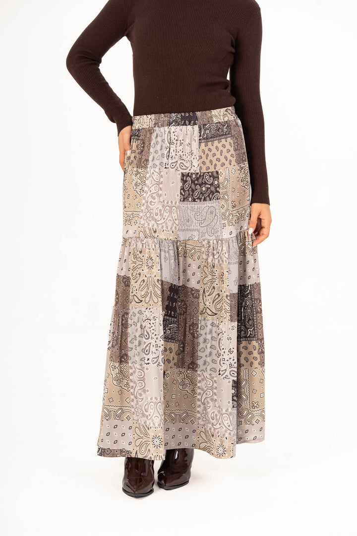 Printed Pleated Skirt - Patchwork