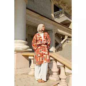 Printted olive linen kimono