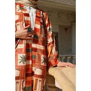 Printted olive linen kimono