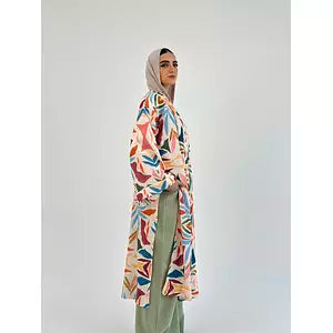 Linen printed kimono colored