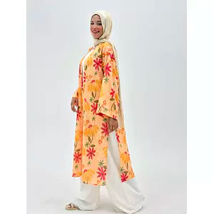 Linen printed kimono orange