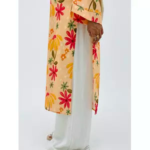 Linen printed kimono orange